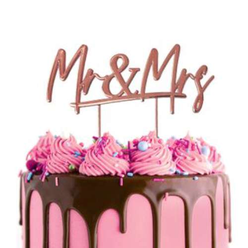 Mr and Mrs Rose Gold Metal Cake Topper - Click Image to Close